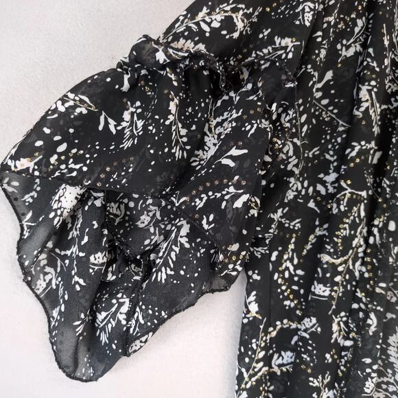 Laon Black Floral Print Sheer Long Kimono Open Cardigan Women's XL Fairy Goth - Picture 8 of 10